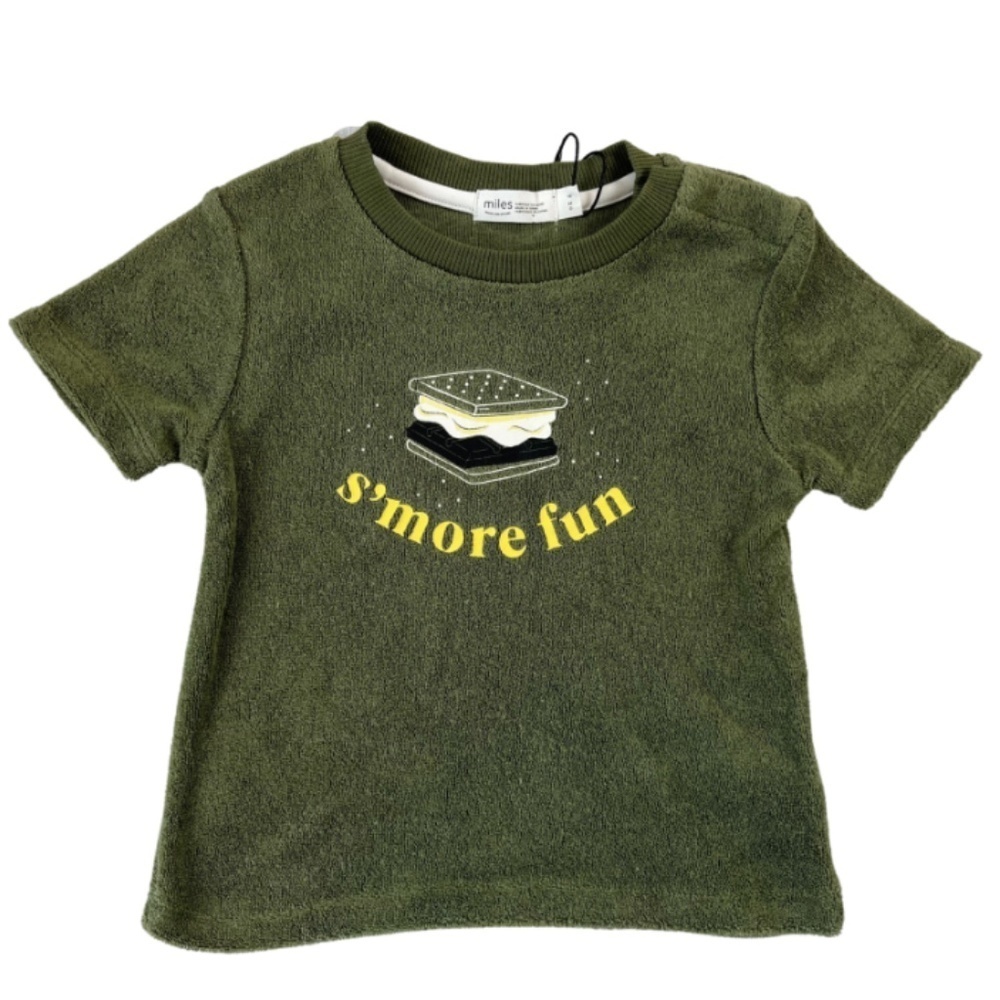 Miles Baby T Shirt Green Terry 6 Months Smore Fun Graphic Tee Short Sleeve New